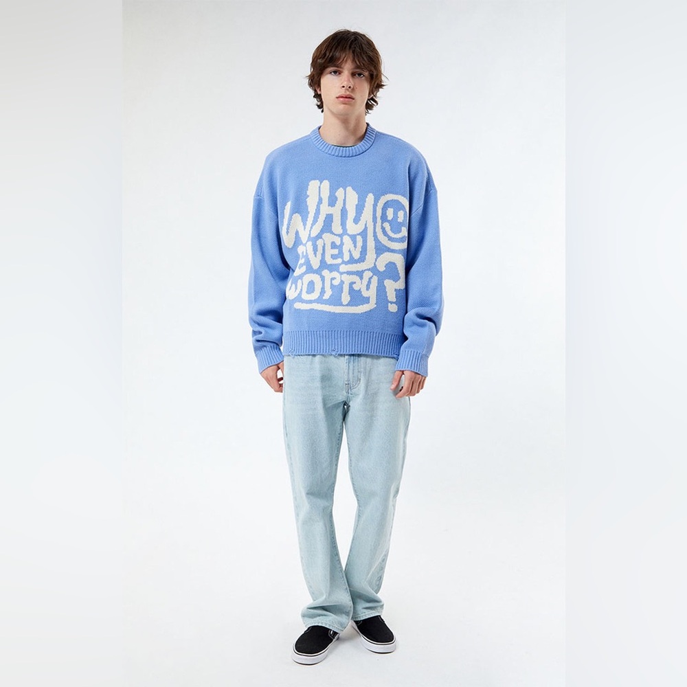 Pacsun Why Even Worry Cropped Ribbed Knit Crewneck Sweater